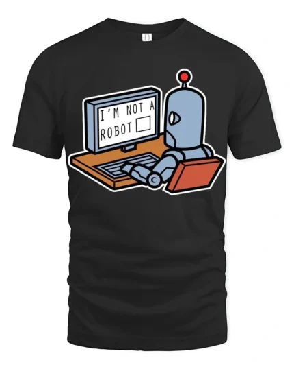 Im Not A Robot Funny Programmer Nerd Tech Humor T Shirt - black t-shirt on white background