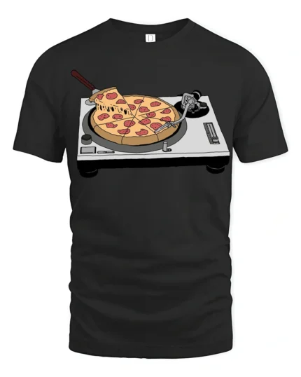 Funny Pizza DJ Turntable Music Lover Foodie T Shirt - black t-shirt on white background