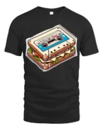 Retro Cassette Sandwich Funny Vintage Food Music T Shirt - black t-shirt on white background
