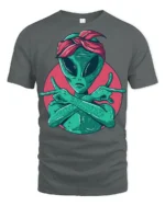 Hip Hop Alien Gangster Style Funny Graphic Tee Shirt - gray t-shirt on white background