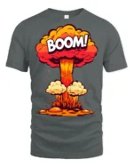 Funny Boom Explosion Cartoon Blast Graphic T Shirt - gray t-shirt on white background