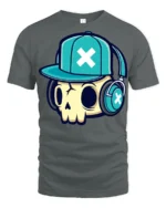 DJ Skull With Headphones Urban Style Graphic Tee Shirt - gray t-shirt on white background