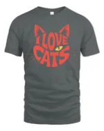 Adorable I Love Cats Cute Kitty Lover Graphic T Shirt - gray t-shirt on white background