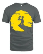 Cute Father And Child Sunset Moment Cartoon Graphic T Shirt - gray t-shirt on white background