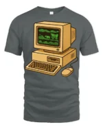 Retro Computer Oregon Trail Style Vintage Gamer T Shirt - gray t-shirt on white background
