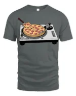 Funny Pizza DJ Turntable Music Lover Foodie T Shirt - gray t-shirt on white background