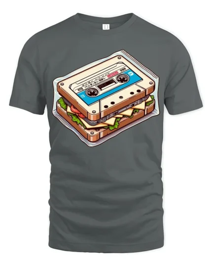 Retro Cassette Sandwich Funny Vintage Food Music T Shirt - gray t-shirt on white background