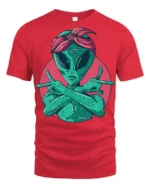 Hip Hop Alien Gangster Style Funny Graphic Tee Shirt - red t-shirt on white background