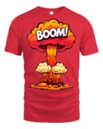 Funny Boom Explosion Cartoon Blast Graphic T Shirt - red t-shirt on white background