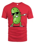 Cool Pickle Dab Dance Funny Cartoon Meme Graphic T Shirt - red t-shirt on white background