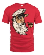 Vintage Sailor Captain Smoking Pipe Retro Nautical T Shirt - red t-shirt on white background