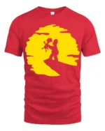 Cute Father And Child Sunset Moment Cartoon Graphic T Shirt - red t-shirt on white background