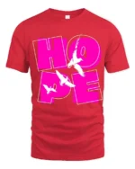 Bold Hope Word Graphic T Shirt With Flying Birds Design - red t-shirt on white background