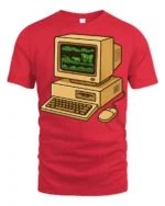 Retro Computer Oregon Trail Style Vintage Gamer T Shirt - red t-shirt on white background