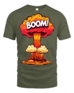 Funny Boom Explosion Cartoon Blast Graphic T Shirt - military green t-shirt on white background