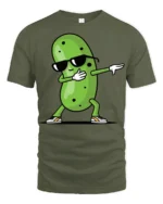 Cool Pickle Dab Dance Funny Cartoon Meme Graphic T Shirt - military green t-shirt on white background