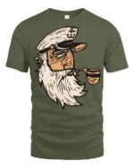 Vintage Sailor Captain Smoking Pipe Retro Nautical T Shirt - military green t-shirt on white background