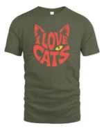 Adorable I Love Cats Cute Kitty Lover Graphic T Shirt - military green t-shirt on white background