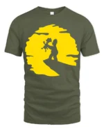 Cute Father And Child Sunset Moment Cartoon Graphic T Shirt - military green t-shirt on white background