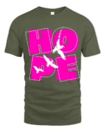 Bold Hope Word Graphic T Shirt With Flying Birds Design - military green t-shirt on white background