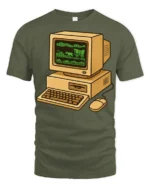 Retro Computer Oregon Trail Style Vintage Gamer T Shirt - military green t-shirt on white background