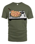 Funny Pizza DJ Turntable Music Lover Foodie T Shirt - military green t-shirt on white background