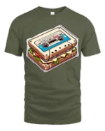 Retro Cassette Sandwich Funny Vintage Food Music T Shirt - military green t-shirt on white background