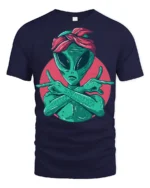 Hip Hop Alien Gangster Style Funny Graphic Tee Shirt - navy t-shirt on white background