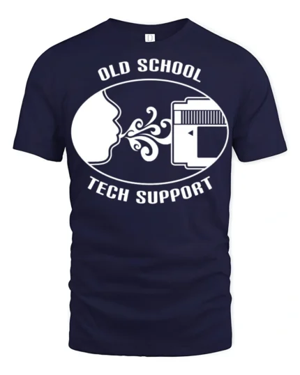 Old School Tech Support Blow Cartridge Funny Retro T Shirt - navy t-shirt on white background