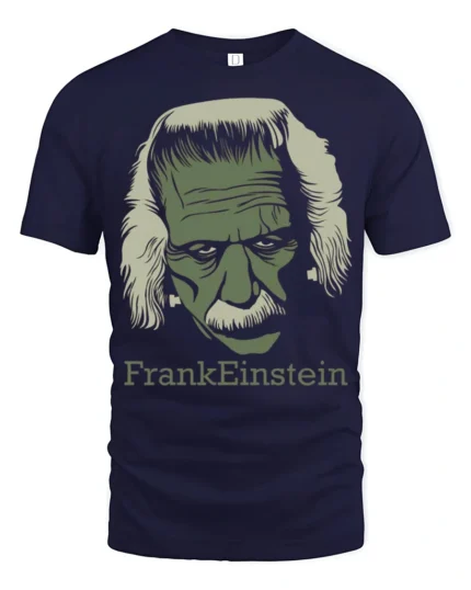 FrankEinstein Funny Scientist Monster Mashup Graphic T Shirt - navy t-shirt on white background