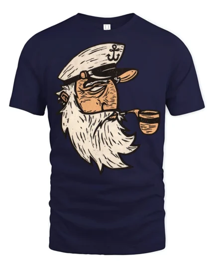 Vintage Sailor Captain Smoking Pipe Retro Nautical T Shirt - navy t-shirt on white background