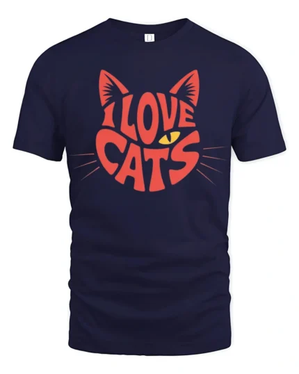 Adorable I Love Cats Cute Kitty Lover Graphic T Shirt - navy t-shirt on white background