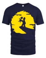 Cute Father And Child Sunset Moment Cartoon Graphic T Shirt - navy t-shirt on white background