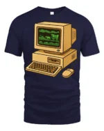 Retro Computer Oregon Trail Style Vintage Gamer T Shirt - navy t-shirt on white background