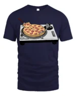 Funny Pizza DJ Turntable Music Lover Foodie T Shirt - navy t-shirt on white background