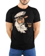 Vintage Sailor Captain Smoking Pipe Retro Nautical T Shirt - model wearing black tee with hands behind back