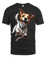Happy Jumping Dog Cute Pet Lover Fun Graphic Tee - black t-shirt on white background