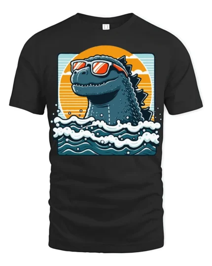 Funny Sea Monster With Sunglasses Ocean Graphic T Shirt - black t-shirt on white background