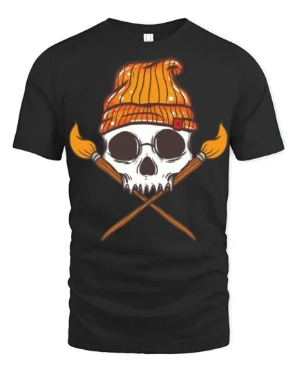 Artistic Skull With Paint Brushes Creative Graphic T Shirt - black t-shirt on white background