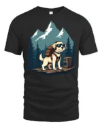 Adventure Dog Hiking Backpack Mountain Explorer Graphic Tee - black t-shirt on white background