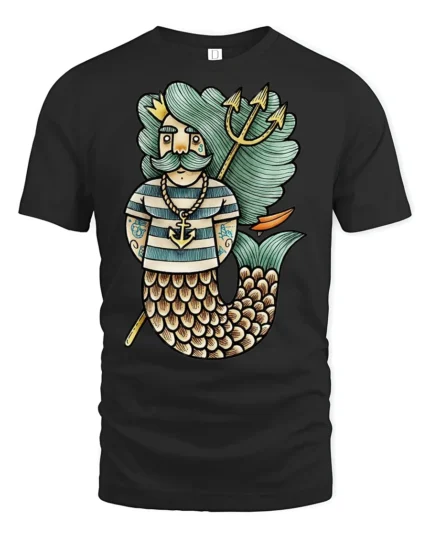 Retro Merking Ocean King Trident Humor Graphic T Shirt - black t-shirt on white background