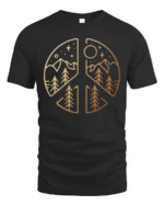 Peace Sign Mountain Nature Minimalist Outdoor Graphic Tee - black t-shirt on white background