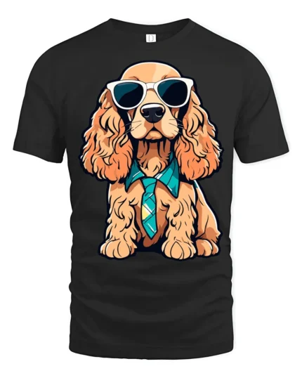 Stylish Dog Wearing Tie And Shades Cute Graphic T Shirt - black t-shirt on white background