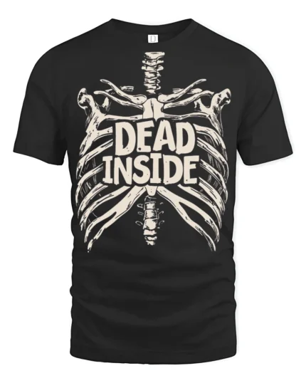 Dead Inside Skeleton Ribcage Funny Dark Humor Graphic Tee - black t-shirt on white background