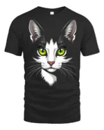 Adorable Cat Face Green Eyes Cute Pet Graphic T Shirt - black t-shirt on white background