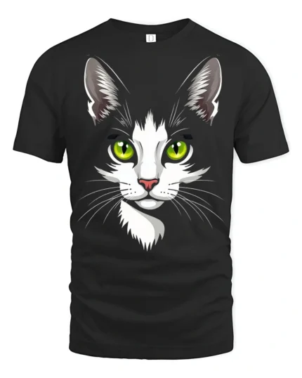 Adorable Cat Face Green Eyes Cute Pet Graphic T Shirt - black t-shirt on white background