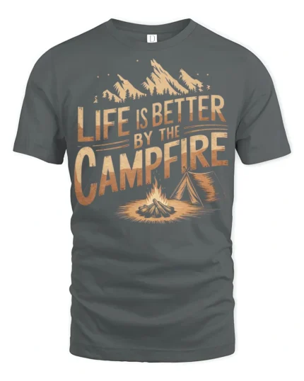Life Is Better By The Campfire Camping Adventure Tee - gray t-shirt on white background
