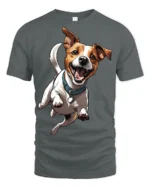Happy Jumping Dog Cute Pet Lover Fun Graphic Tee - gray t-shirt on white background