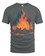 Burning Campfire Wilderness Vibes Camping Graphic T Shirt - gray t-shirt on white background