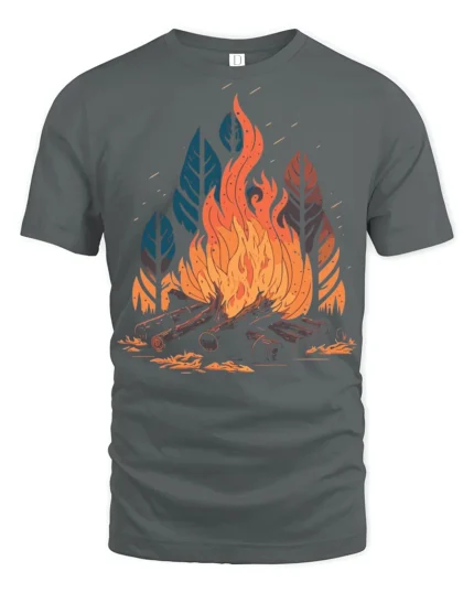 Burning Campfire Wilderness Vibes Camping Graphic T Shirt - gray t-shirt on white background